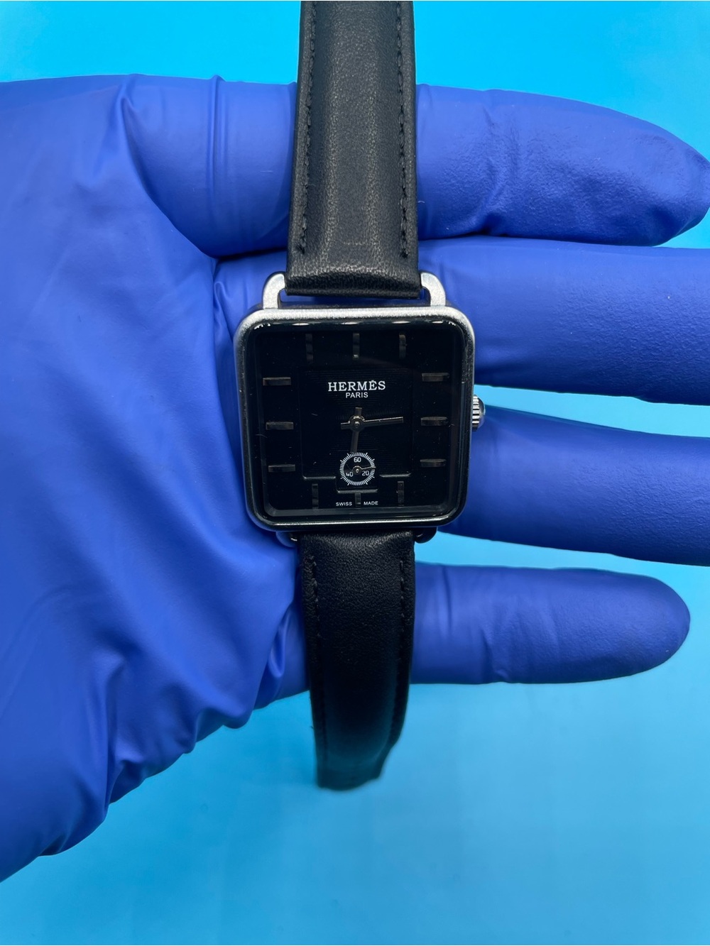 Hermes Black Dial‎ Black Leather Square Watch